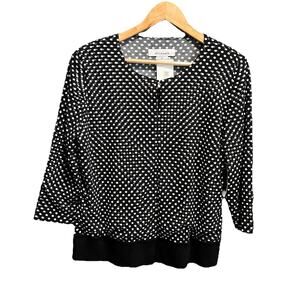 Exclusively Misook Black White Polka Dot Padded Shoulder Women's Cardigan Size M